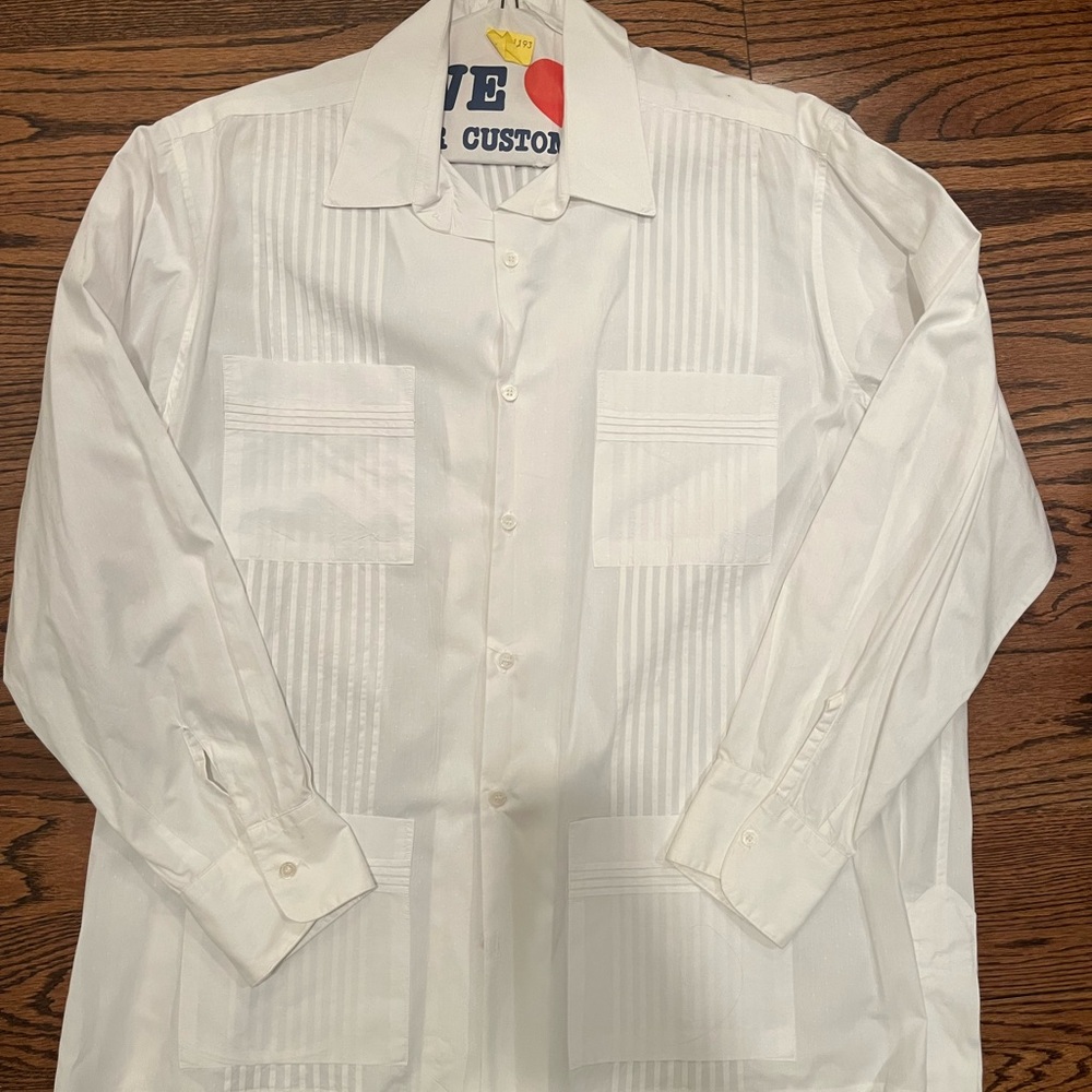 White Broadcloth long sleeve Guayabera